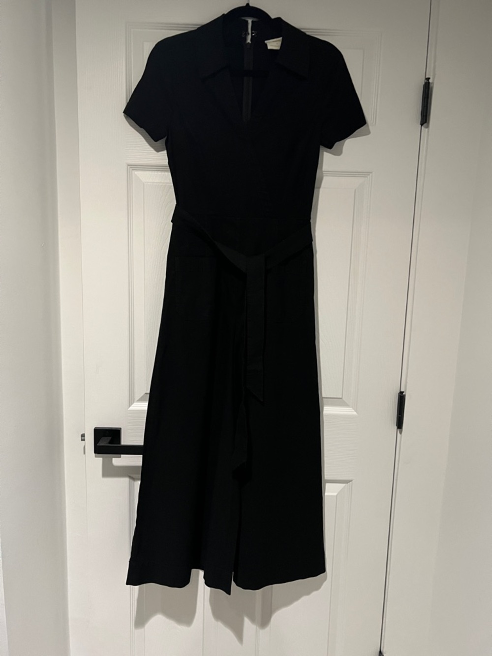 Maeve Classic Black Collared jumpsuit with Waist Tie